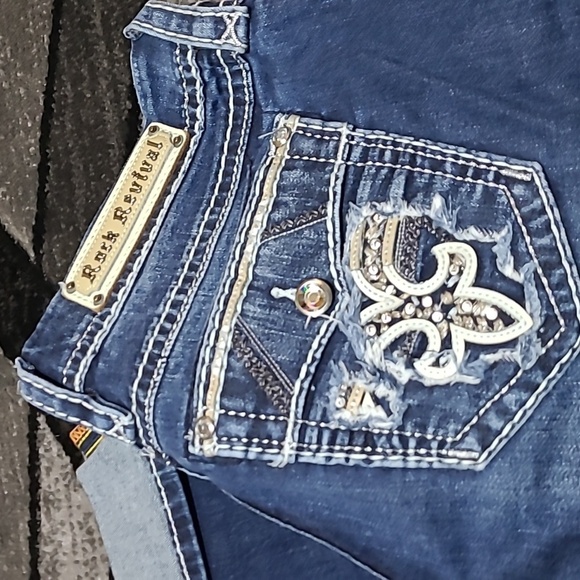 ROCK REVIVAL BORIS EASY-FIT CROP METALLIC EMBROIDERED RHINESTONES DENIM … - Picture 2 of 16